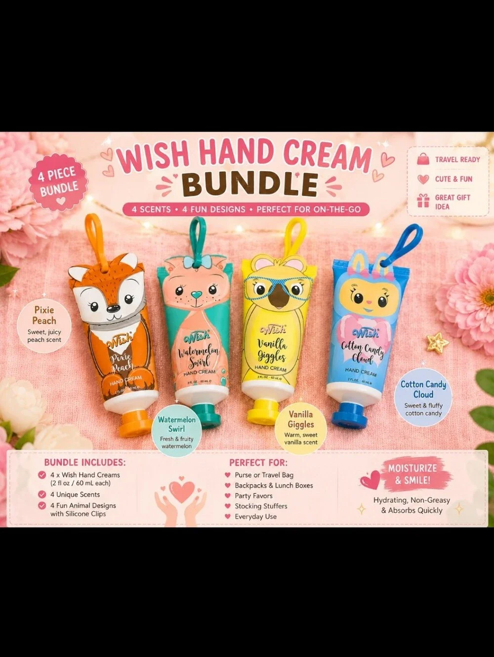 Wish Hand Cream Set - Orange, Green, Yellow & Blue Animal Designs
